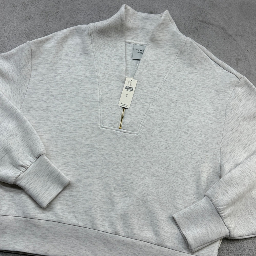 Varley Davidson Sweat Pullover Women L Ivory DoubleSoft Quarter Zip Quiet Luxury